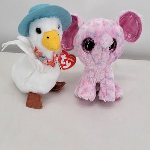 TY Peter Rabbit Jemima Puddle Duck 7" & Ellie 6" Pink Elephant TY Beanie Boo